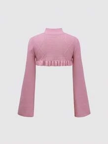 SHEIN Unity Áo len nữ dáng ngắn, cổ đứng, viền ren, thích hợp mặc mùa thu đông. - Hồng - Xem 2