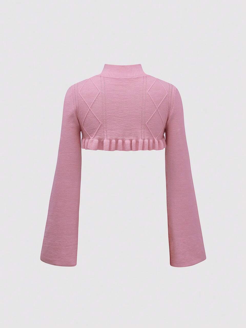 Women's Ultra Cropped Lace Hem Stand Collar Knit Pullover Fall Winter Sweater