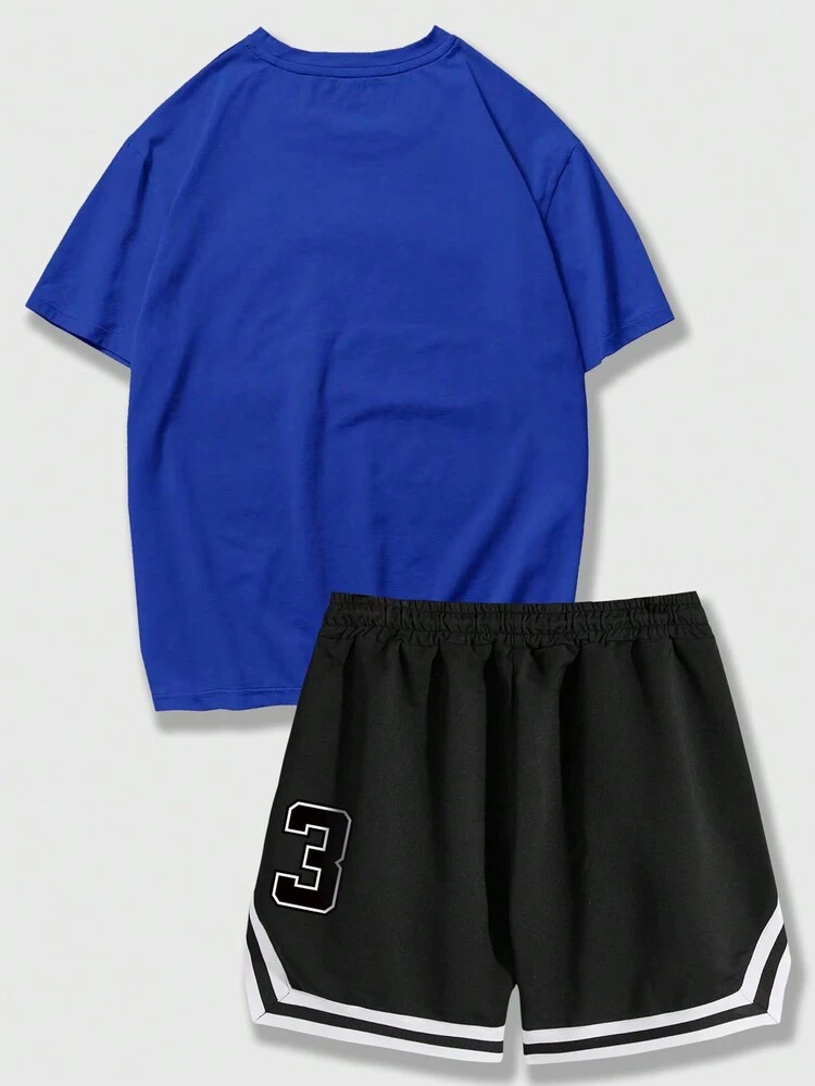 Men's Letter Print Short Sleeve T-Shirt And Shorts Set