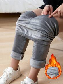 Calvaya 大码女式厚款保暖冬季打底裤，休闲紧身，可单独穿着 - 灰色 - 查看 6