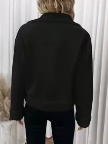 SHEIN Frenchy 女式單排扣毛絨外套 - 黑色 - 查看 2