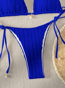 SHEIN Swim Conjunto De Bikini Con Copa Triangular Texturizada Con Detalle De Nudo Y Acentos Recortados