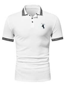 Manfinity Homme 男士幾何圖案印花 Polo 衫 - 白色 - 查看 3