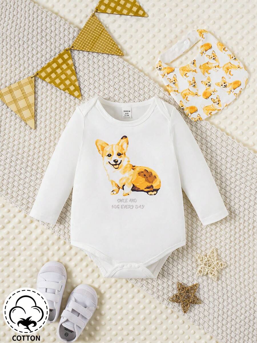 可愛的柯基印花男嬰連身衣,休閒風格 - 彩色 - 查看 1