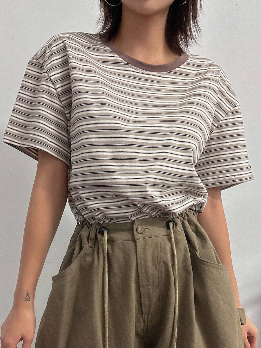 DAZY Round Neck Striped T-Shirt - Multicolor - View 1