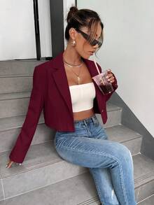 BizChic 純色翻領單排扣西裝外套 - 酒紅色 - 查看 5