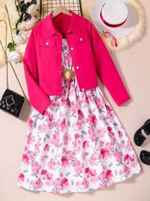 女童長袖外套和碎花洋裝 2 件/套 - 彩色 - 查看 1