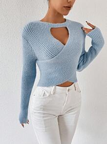 Chiquease Women's Cutout Crossover Knit Pullover Fall Winter Sweater - Blue - View 5