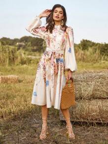 Aveloria Rosie 女士花卉印花长袖系带连衣裙度假服装女士 - 彩色 - 查看 3