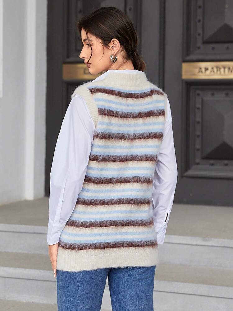 Women'S Color Block Striped Sweater Vest