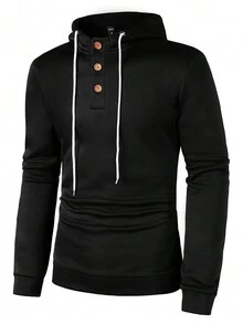 Manfinity Homme Nam Lông cừu Áo nỉ có mũ Với dây rút - màu đen - Xem 2