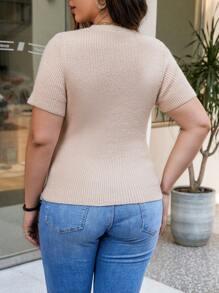 Celure Plus Size Women'S Knit Top With Pearl Embellishment - Apricot - View 2