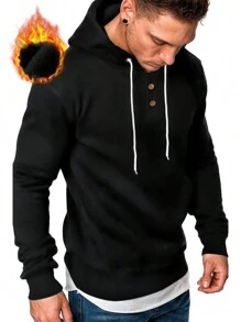 Manfinity Homme Nam Lông cừu Áo nỉ có mũ Với dây rút - màu đen - Xem 1
