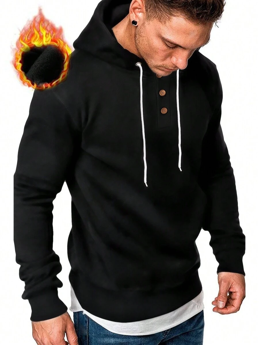 Manfinity Homme Nam Lông cừu Áo nỉ có mũ Với dây rút - màu đen - Xem 1