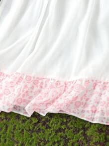 SHEIN 少女花卉刺繡與印花拼接腰帶洋裝 - 彩色 - 查看 4