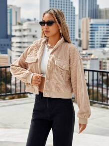 Lunelith SHEIN Lunessa Frauen Einfarbige Jacke Mit Umkehrbare Tasche Und Langem Ärmel