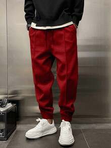 RueChic Men's Patch Detail Drawstring Waist Sweatpants - Red - View 3