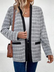 SHEIN LUNE Patchwork Edges Long Sleeve Coat - Grey - View 3