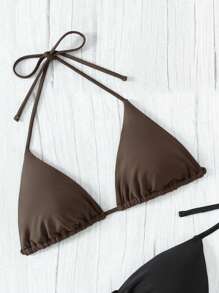 SHEIN Swim 女款純色三角杯頸掛式比基尼上衣 - 彩色 - 查看 3