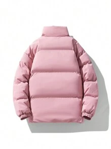 男式立领字母印花夹棉大衣 - 卡其色 - 查看 2