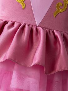 SHEIN Vestido A Capas Con Dobladillo Con Volantes Y Borde Con Volantes Para Niña (niño Pequeño) - Rosado Sandía - Ver 5