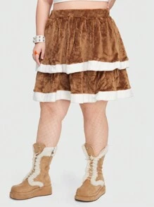 ROMWE Kawaii Kích thước lớn Khối màu Sang trọng Váy - màu nâu - Xem 3