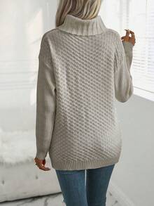 SHEIN Essnce Women'S Cable Knit Turtleneck Sweater - Apricot - View 2