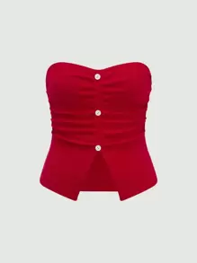 SHEIN Unity 釦子裝飾分襟針織背心上衣