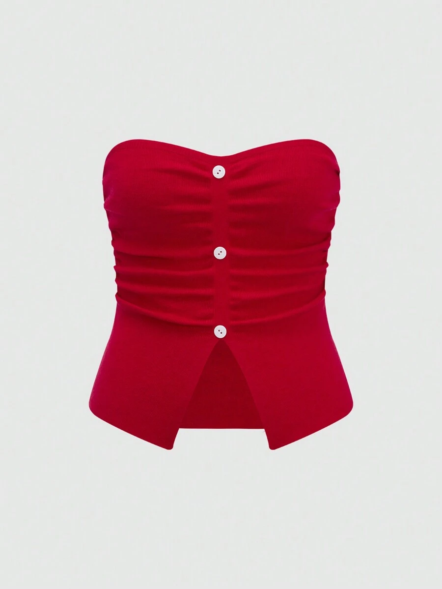 SHEIN Unity 釦子裝飾分襟針織背心上衣