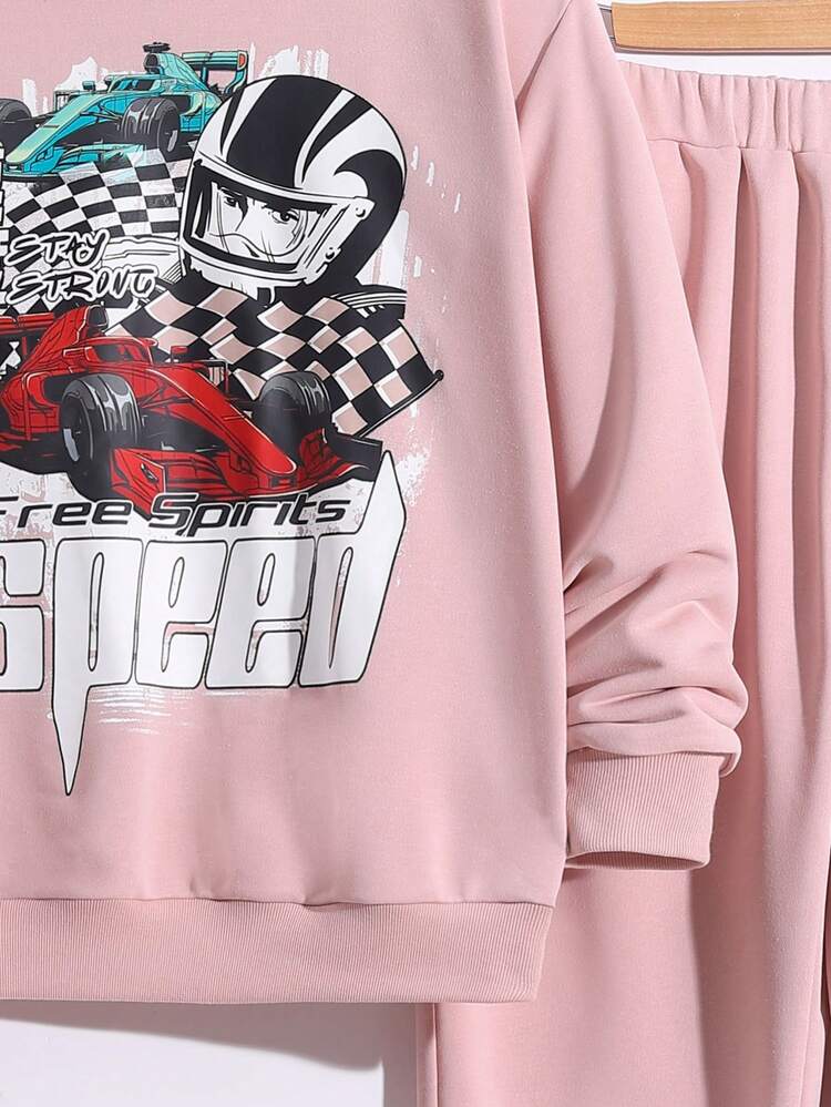 Teenage Boys' Casual Comfortable Printed Hoodie And Jogger Pants Set