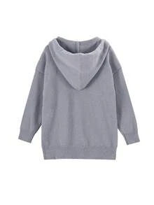 Women's Casual Daily Letter Pattern Drawstring Hooded Sweater - Grey - View 6