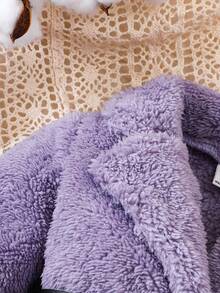 女婴毛绒外套和帽子 - 紫色 - 查看 4