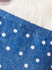 SHEIN Baby Girl Casual Polka Dot Elastic Waist Pants - Blue - View 5