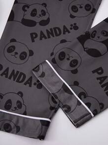 Tween Boys' Panda Pattern Printed Button-Down Pajama Set