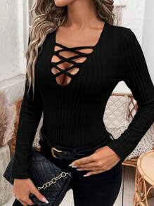 Pariaura 純色剪裁修身 T 卹 - 黑色 - 查看 3