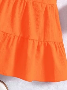 SHEIN Young Girl Orange Casual Holiday Chiffon Cake Square Neck Dress