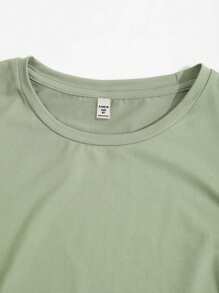 SHEIN Tween Girls' Slogan Printed Short Sleeve T-Shirt - Green - View 5