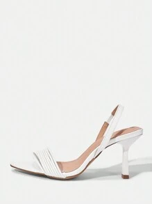 SheIn VCAY Slingback High Heel Sandals Vacation Shoes Summer Halloween Christmas - White - View 3