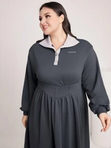 Mulvari 大尺碼女式落肩領連身裙,配適腰身 - 灰色 - 查看 6