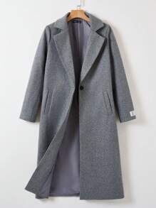 SHEIN EZwear 秋冬女款字母图案衬里格子羊毛大衣 - 灰色 - 查看 5