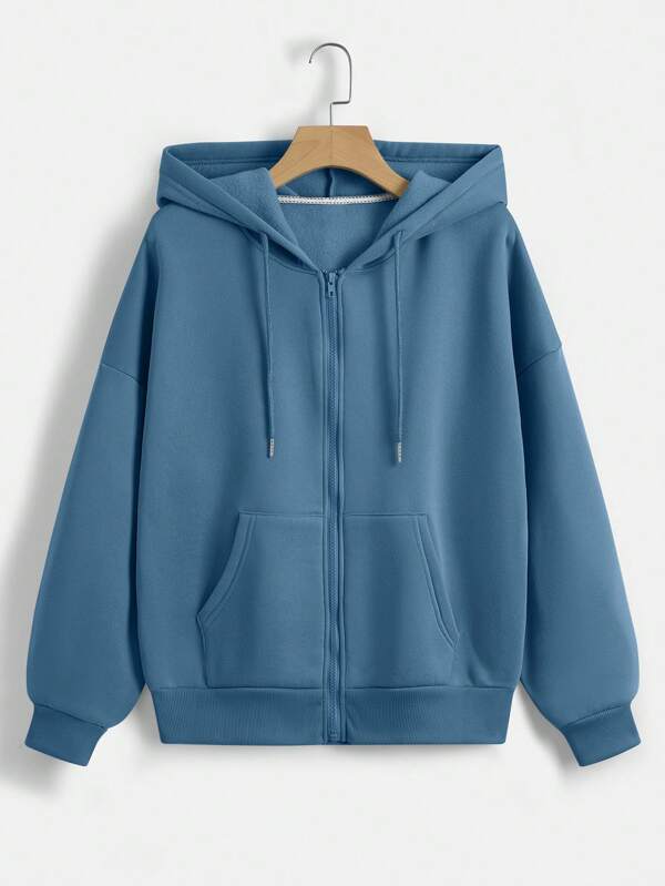 INAWLY Solid Color Zipper Hooded Drop Shoulder Casual Sweatshirt,Three Quarter Sleeve Tops Graduation,Back To School Outfits,Graduation,Teacher Outfits For Women,Back To School