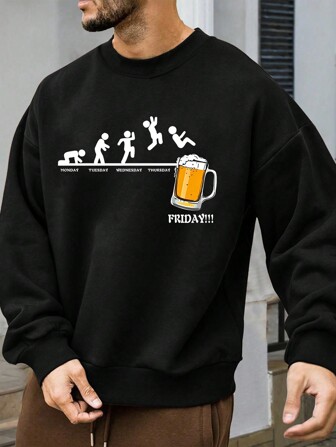 男士字母图案卫衣，秋季