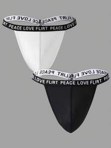 2pcs/Set Men'S Letter Print Jock Strap - Black and White - View 3