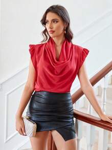 Zolique Women's Satin Camisole With Drapey Design - Red - View 4