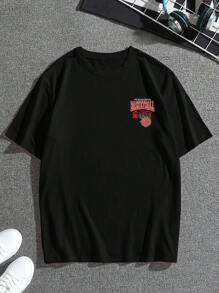 男士圓領休閒籃球和字母印花t恤 - 黑色 - 查看 3