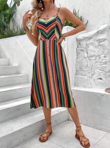 SHEIN VCAY Women's Geometric Pattern Vacation Style Spaghetti Strap Dress - Multicolor - View 1