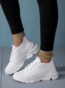 Ladies' Breathable Sports Running Shoes, Casual White Sneakers, Lightweight And Fashionable