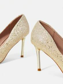 Pointed Toe Dao găm nhỏ Long lanh Buổi tiệc Của phụ nữ Giày cao gót - Vàng - Xem 8