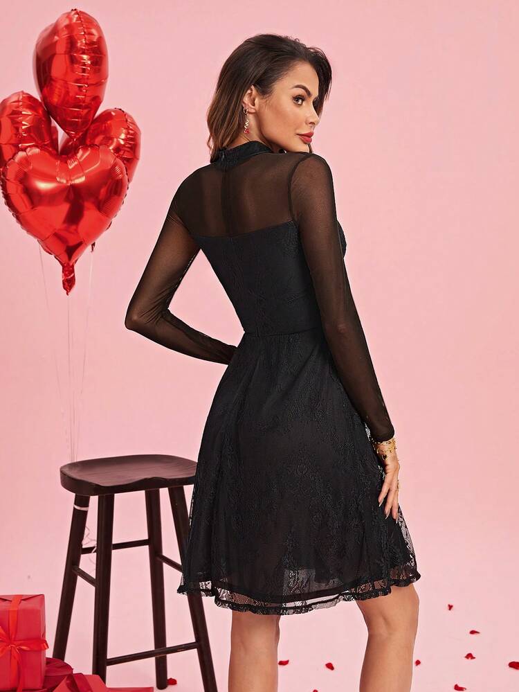 Ladies' Mesh Contrast Lace Dress