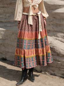 Bohemela Women's Printed Patchwork Skirt - Blue - View 1